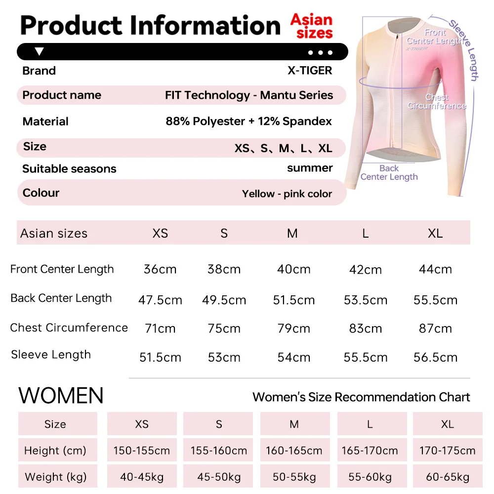 X-TIGER Cycling Jersey SPF 50+ Training Grade Women's Long Sleeve Cycling Jersey Breathable Sports Cycling Jersey Woman cycling