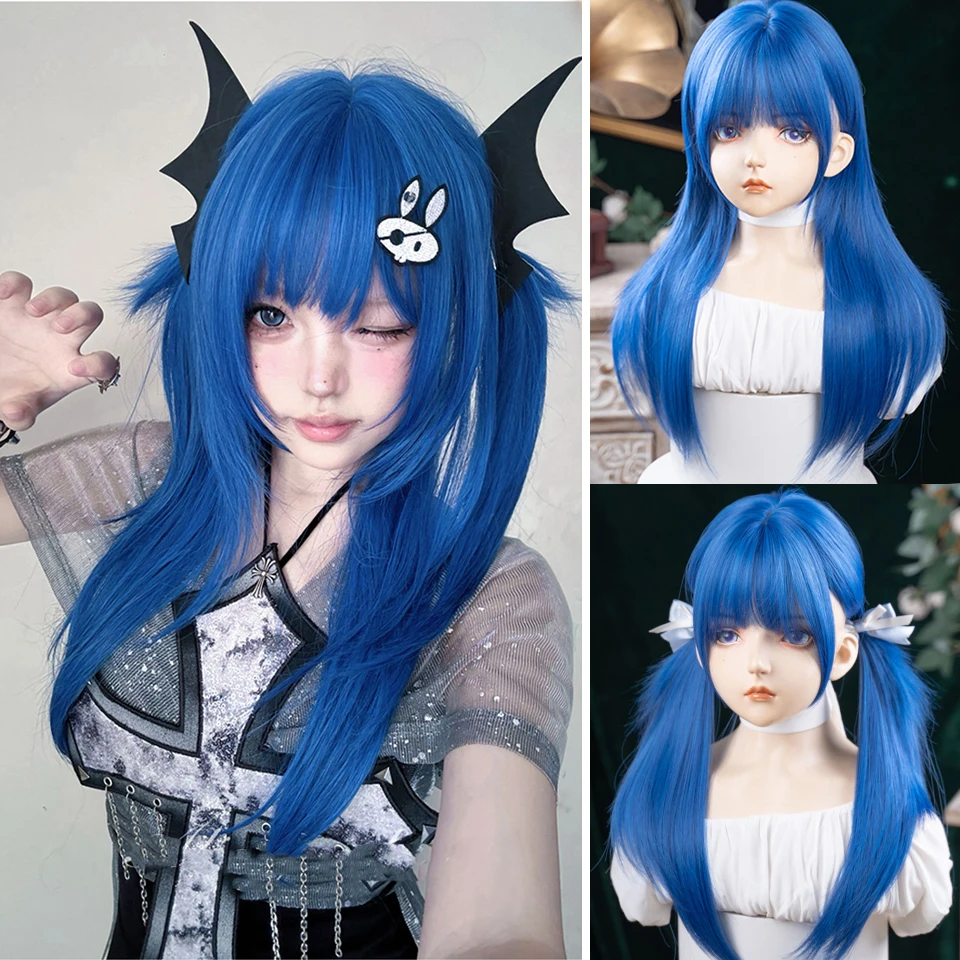 

Женский длинный парик для волос в стиле Лолиты, волшебная девушка, высокослойные прямые волосы JK, полное покрытие головы, синтетическое наращивание волос для косплея