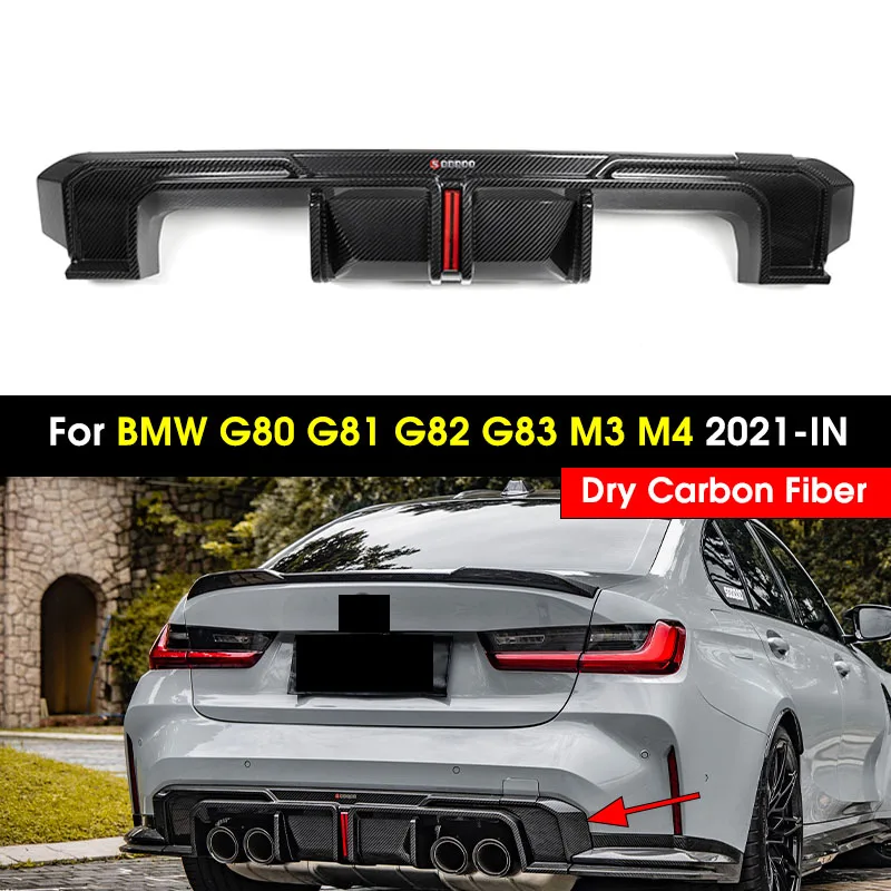 Dry Carbon Fiber Car Rear Bumper Lip Diffuser Spoiler Side X-Style Splitters Apron Flaps For BMW G80 G81 G82 G83 M3 M4 2021-IN