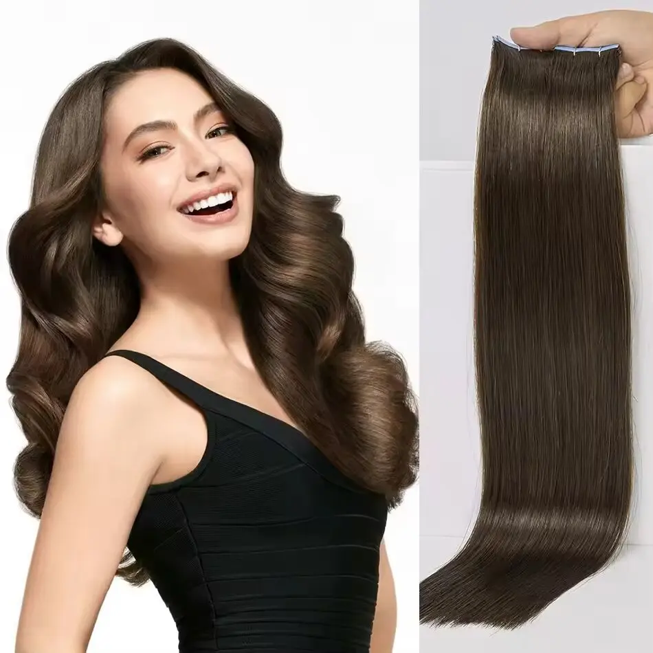 شريط بني داكن في وصلات الشعر شعر بشري مستقيم ريمي الجلد لحمة لاصق الغراء لصالون جودة عالية 20 قطعة/50 جرام/الحزمة