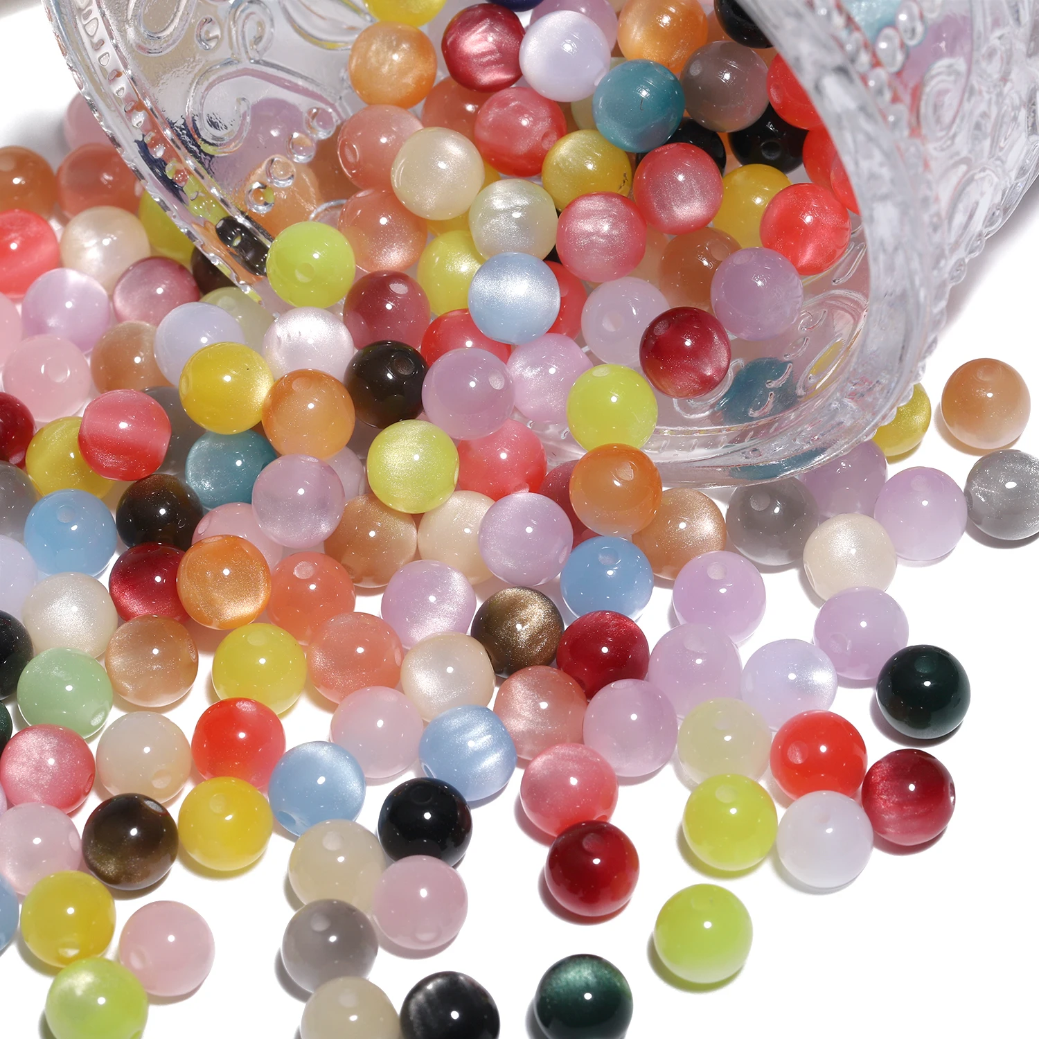 50pcs 8mm Resin Cat Eye Beads Multicolor Loose Spacer Beads for Jewelry Making DIY Cute Bracelets Necklace Crafts Supplies