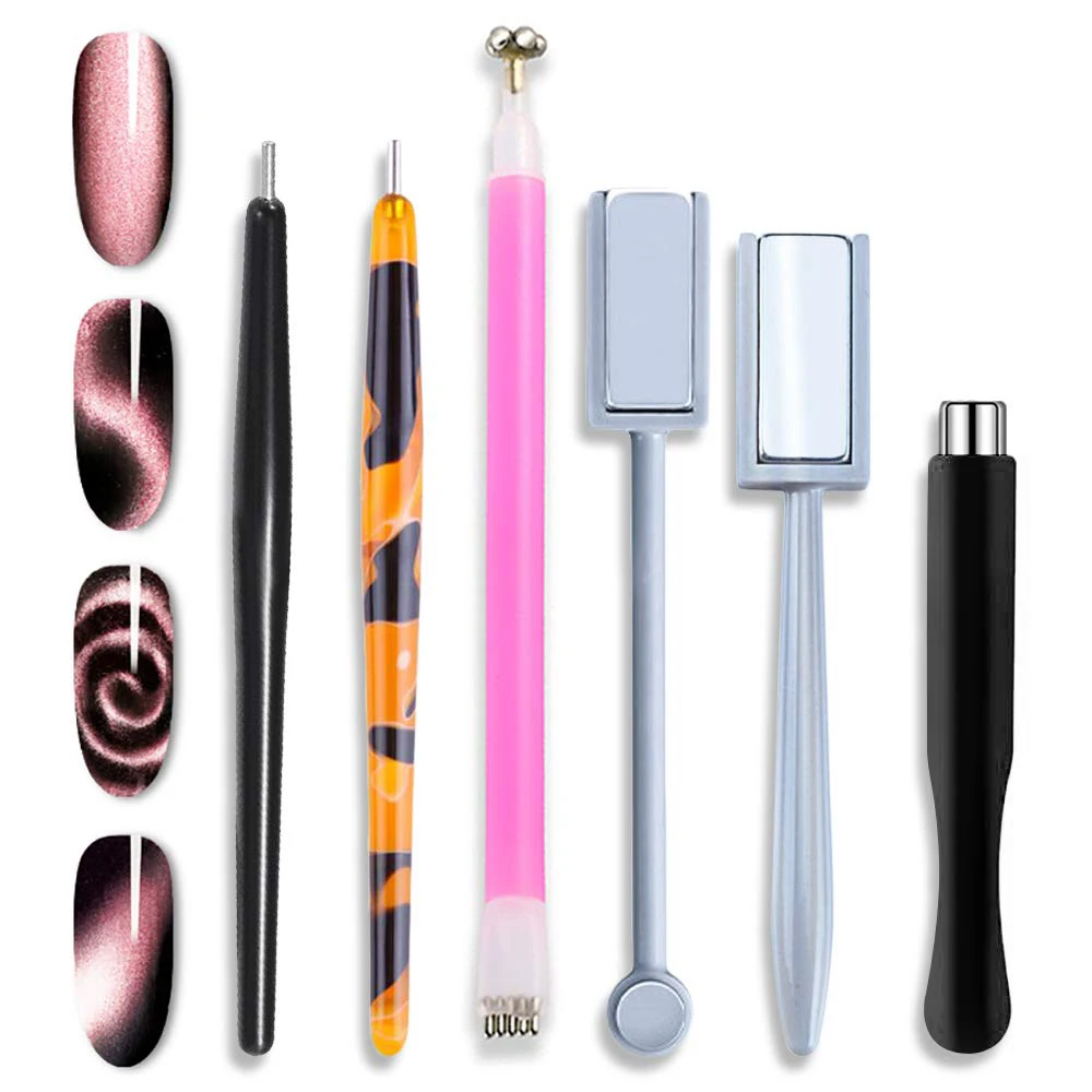 6Pcs Cat Eyes Magnet Set Magnetic UV Gel Nail Polish Magnet Pens 3D Flower Ombre Design Double Head Magnet Stick Manicure DIY