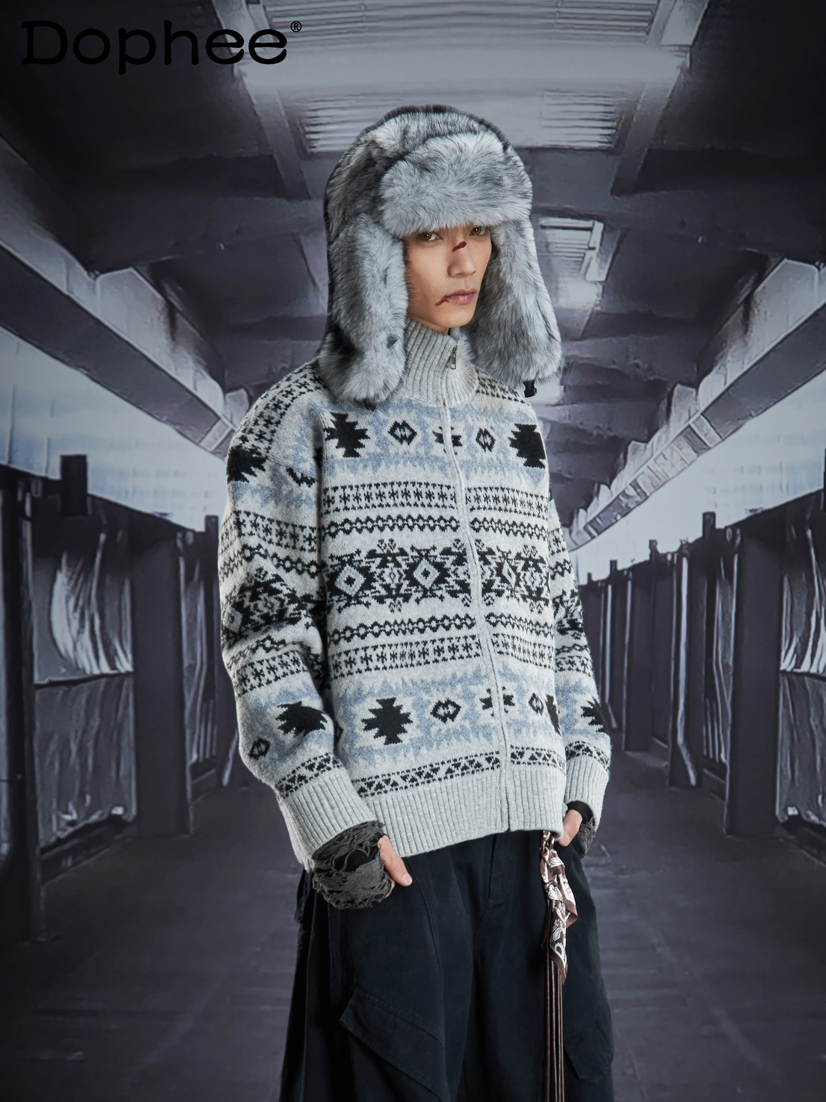 النمط الياباني موضة الاتجاه الوقوف طوق سستة سترة فضفاضة عادية الشباب شعبية الخريف الشتاء محبوك سترة علوية للرجال #1