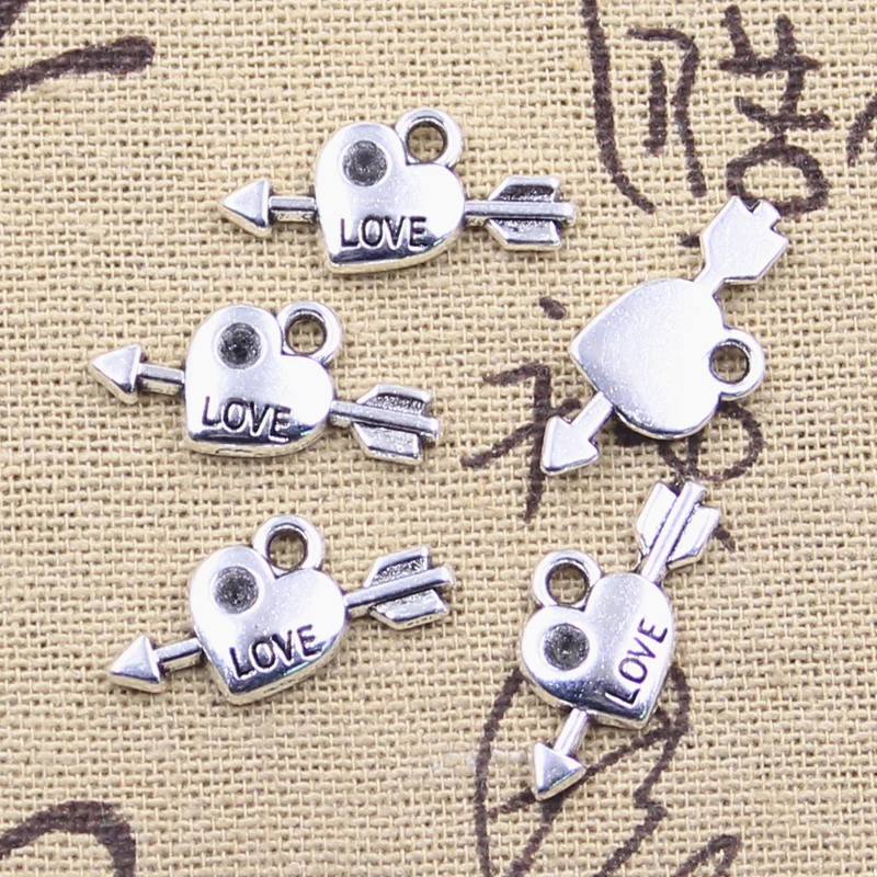 15pcs Charms Arrow Through Heart 11x20mm Antique Silver Color Pendants DIY Crafts Making Findings Handmade Tibetan Jewelry