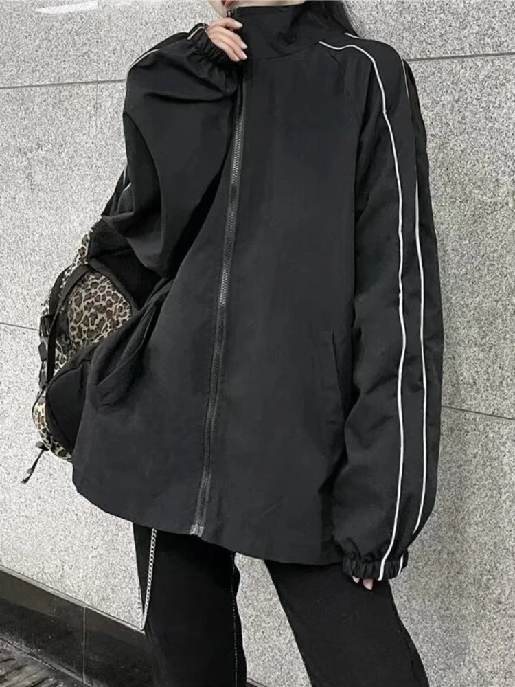 Hip hop varsity jaquetas femininas americano retro y2k streetwear blusão casacos coreano chique primavera outono tira reflexiva jaquetas