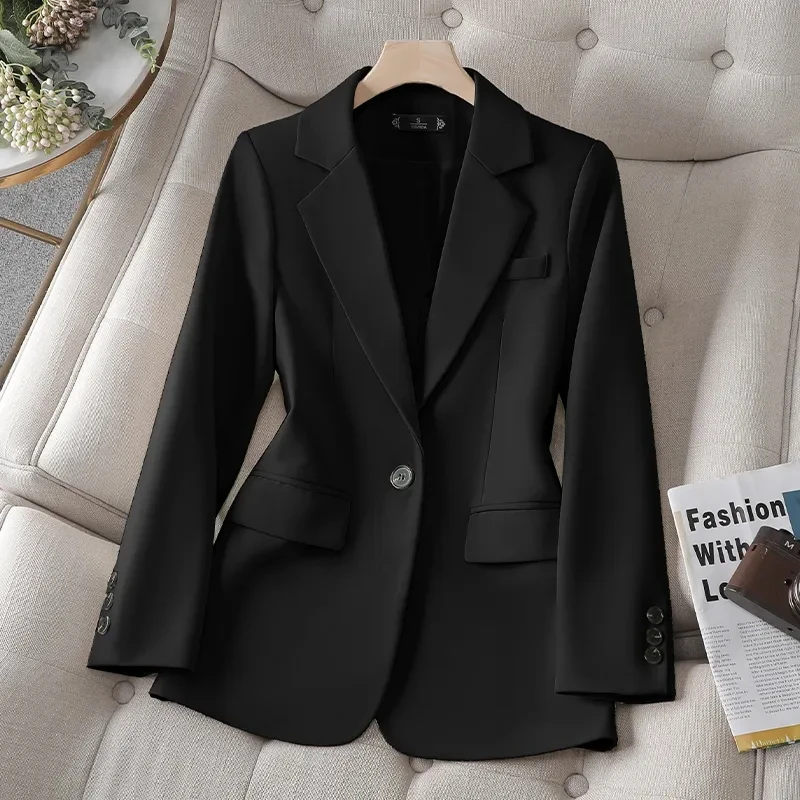 جديد الخريف الشتاء المرأة السترة السيدات طويلة الأكمام سترة رسمية معطف أسود وردي المشمش الحلل الإناث ملابس علوية غير رسمية ملابس خارجية