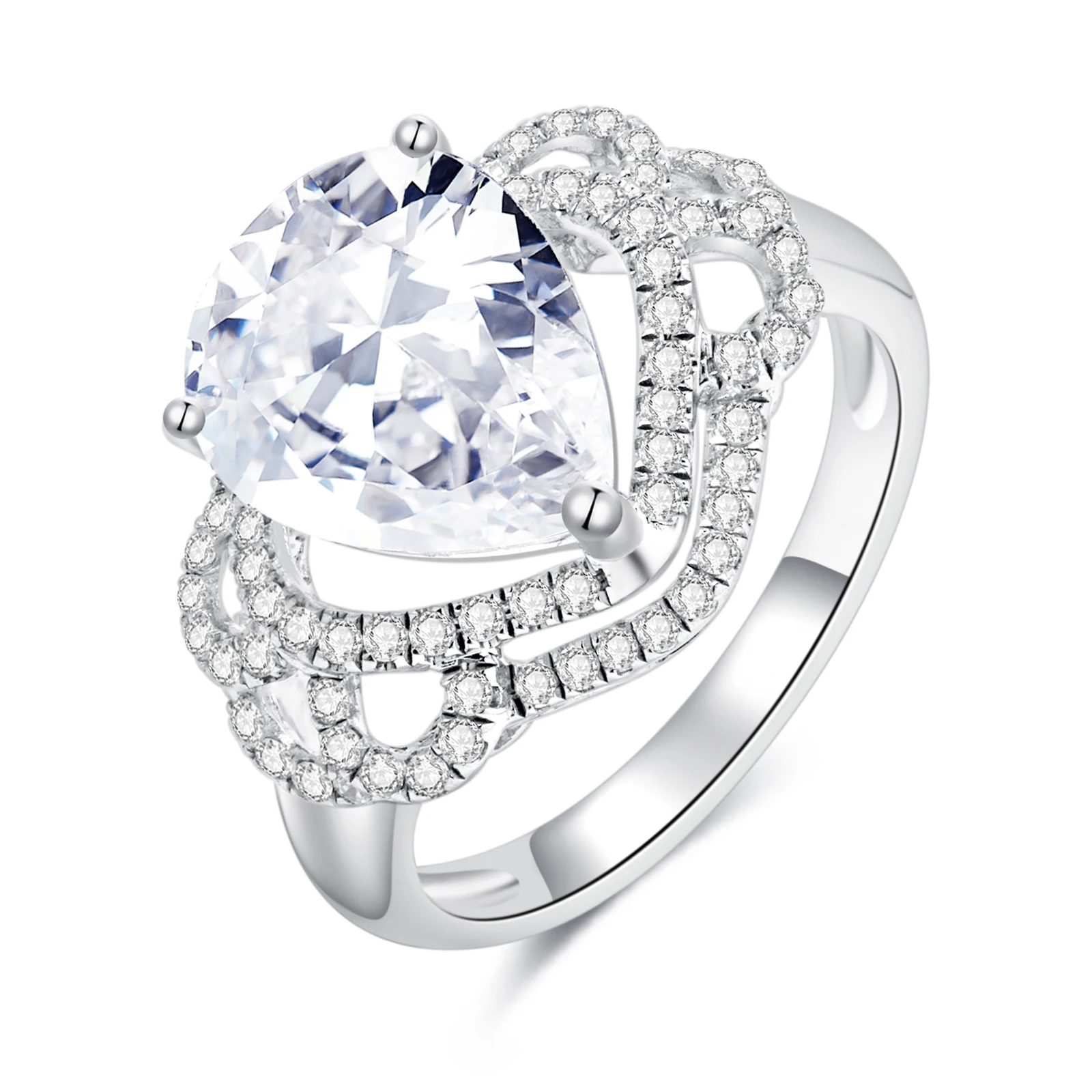 

4.5 CTTW Pear Cut Cubic Zirconia Halo Engagement Ring 925 Sterling Silver 18K White Gold Plated Wedding Ring Promise Ring