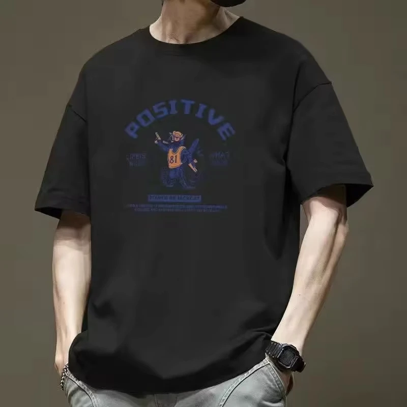 Summer Cotton T-shirts Men's New Fashion Letters Printed Short Sleeve O-neck Printed T-shirts Japanese Style Clothes Male Tops