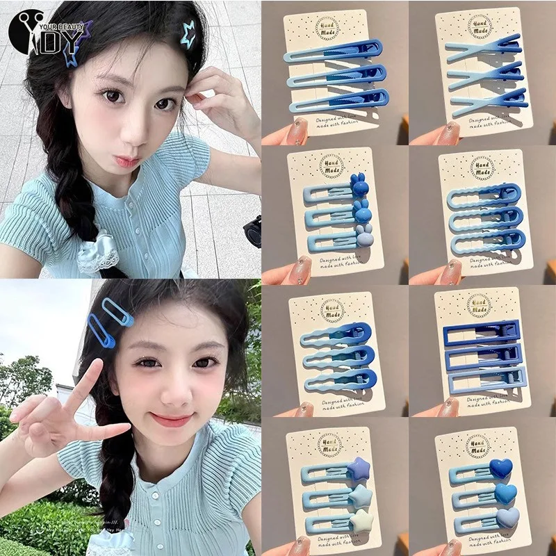 

3pcs/set Blue Hair Clips Cute Star Fish Bone Hairpin Fashion Hairpin Children Girl Hair Clip Metal Hair Clips Hair Accessories