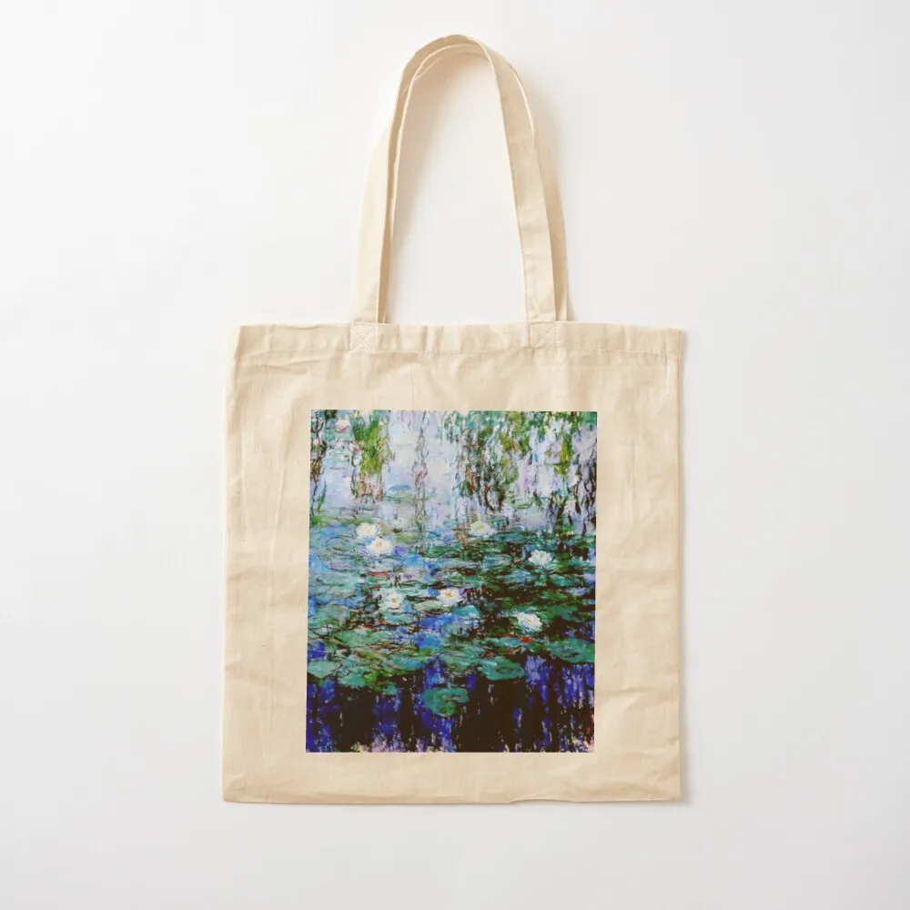 “Nymphéas Bleus” by Claude Monet - 'Blue Water Lilies' Tote Bag tote bag canvas shopper bag woman Shopping bags