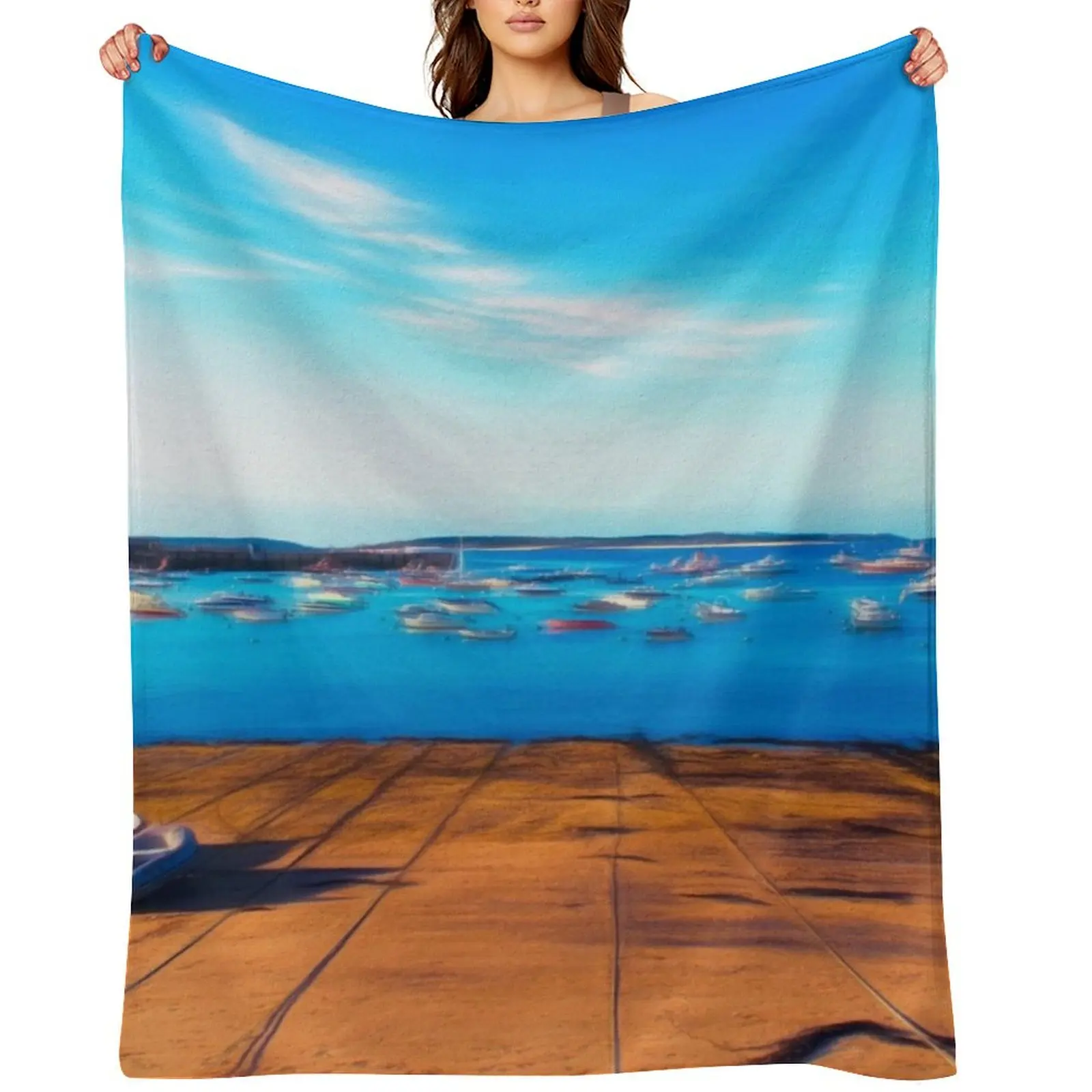 

Town Beach water colour Throw Blanket Bed covers Flannel Fabric Winter beds anime Blankets