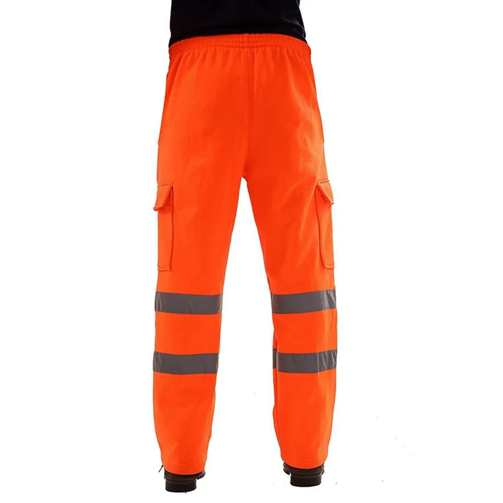 Men\'s Safety Sweat Pant Hi Vis Trousers High Visibility Bottoms Workwear Reflective Tape Safety Pants Multi-Pockets Work Trouser