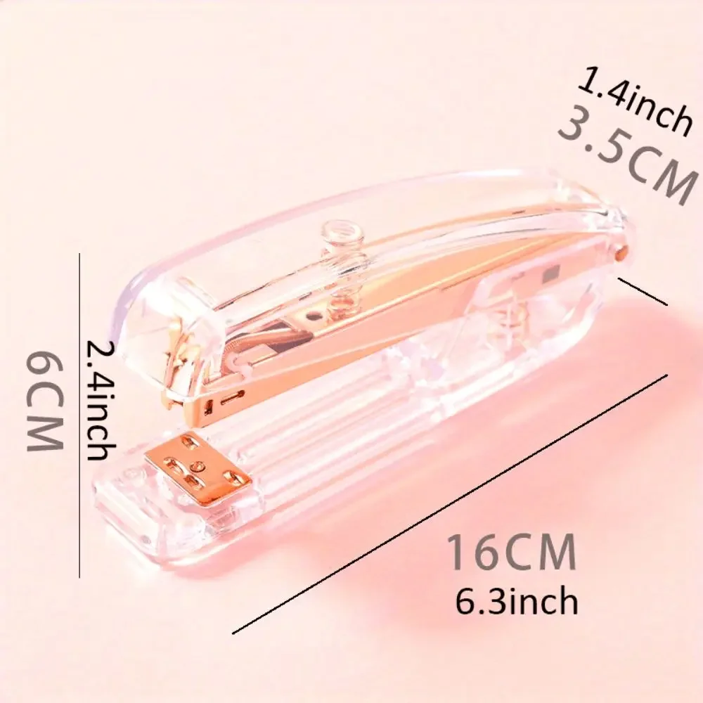 Manual Transparent Stapler Transparent Rose Gold Paper Stapler Creative Simple Book Binding Machines Student Graduation Gifts