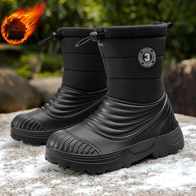 

Осенне-зимние уличные мужские зимние ботинки, водонепроницаемая нескользящая теплая хлопковая обувь, утолщенные походные ботинки большого размера на флисовой подкладке, зимние ботинки