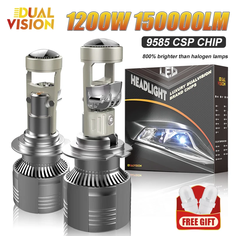 1200W H7 Bi Led Projector Lens Bulb H8 H9 H11 9005 HB3 9006 HB4 LHD Car Headlight Canbus High Power 6000K Mini Auto Fog Lamp 12V