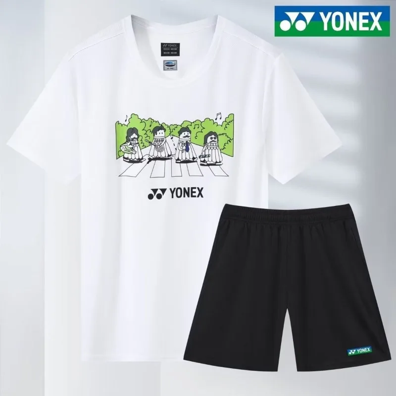 YONEX 2024 New Men's and Women's Same Badminton Jersey Sports Quick-drying Breathable Short-sleeved Crew Neck Top