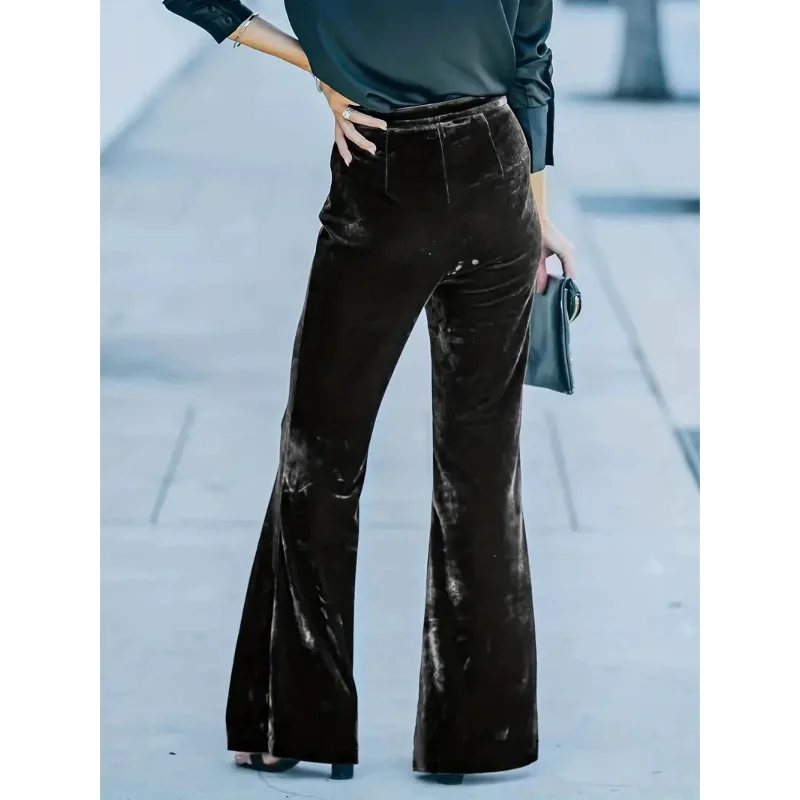 Women’s Velvet High Waist Flared Pants Wide Leg Trousers with Side Stripe Decor Elegant Casual Office Party Bottoms 5 Women's Velvet High Waist Flared Pants Wide Leg Trousers with Side Stripe Decor Elegant Casual Office Party Bottoms 5