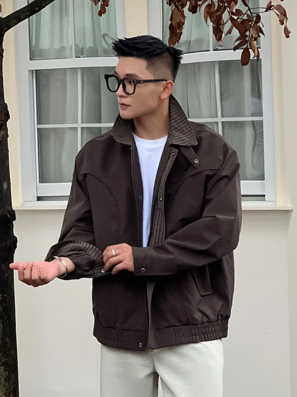 

Men's ort Baseball Sle Patchwork Collar Jaet Cleanfit Workwear Windproof Autumn Outerwear Loose Fit Youth Faion