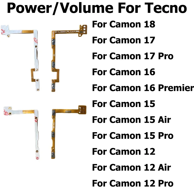 For Tecno Camon 17 16 15 12 Air Pro Premier Volume Side Power Switch On Off Button Key For Camon 18 Flex Cable