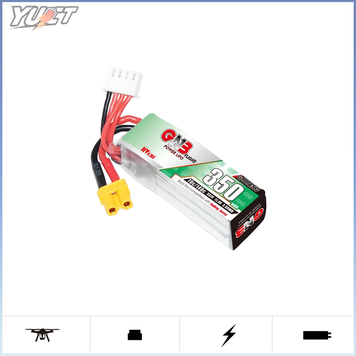 Akumulator YUCT GNB 3S LiPo 350mAh LiHV 7.6V XT30 70C/Max140C do dronów FPV, quadcopterów, Tiny Whoop i dronów wyścigowych