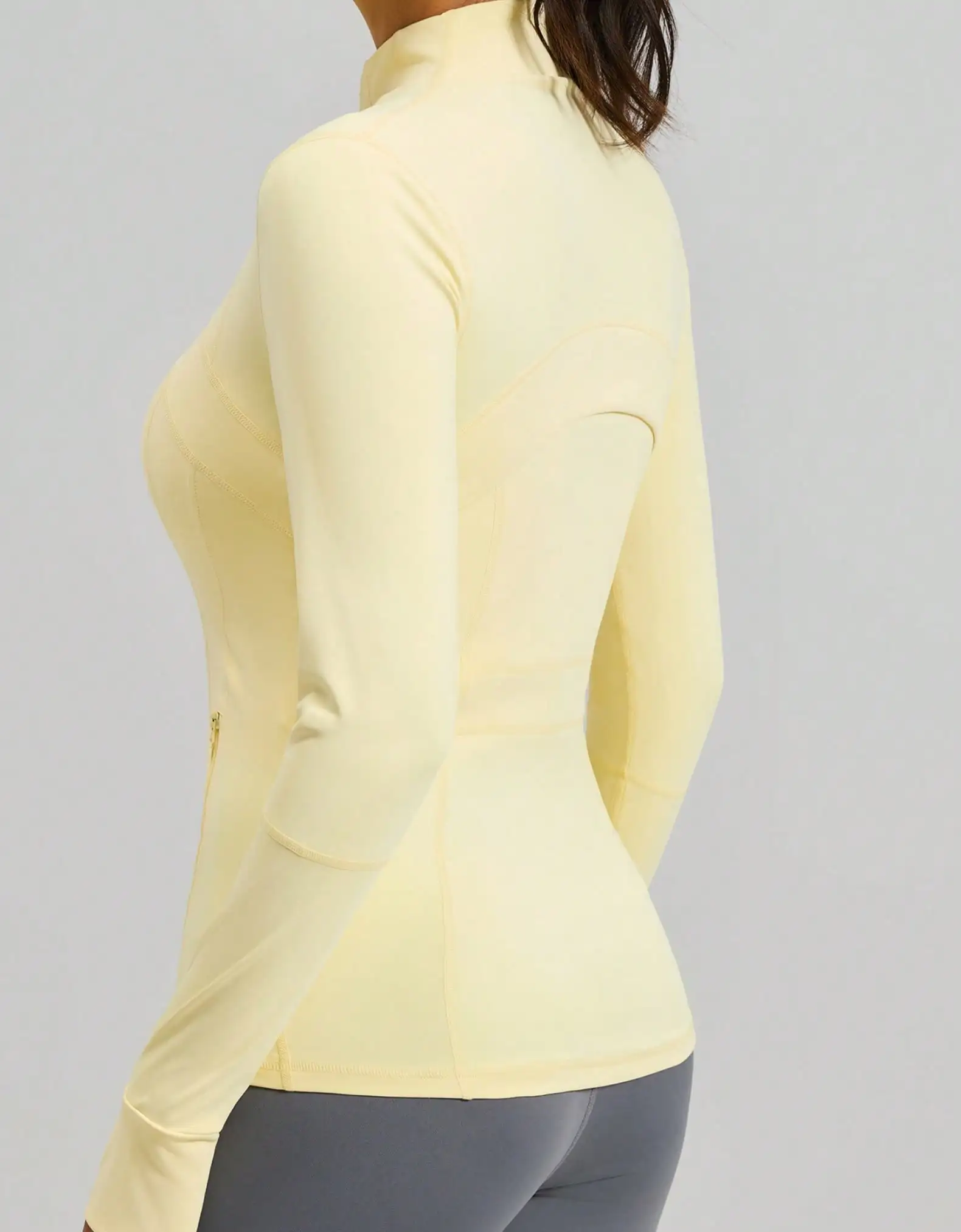 

Женская спортивная куртка с длинными рукавами, застежкой-молнией и боковыми карманами, из легкой эластичной ткани для йоги и фитнеса