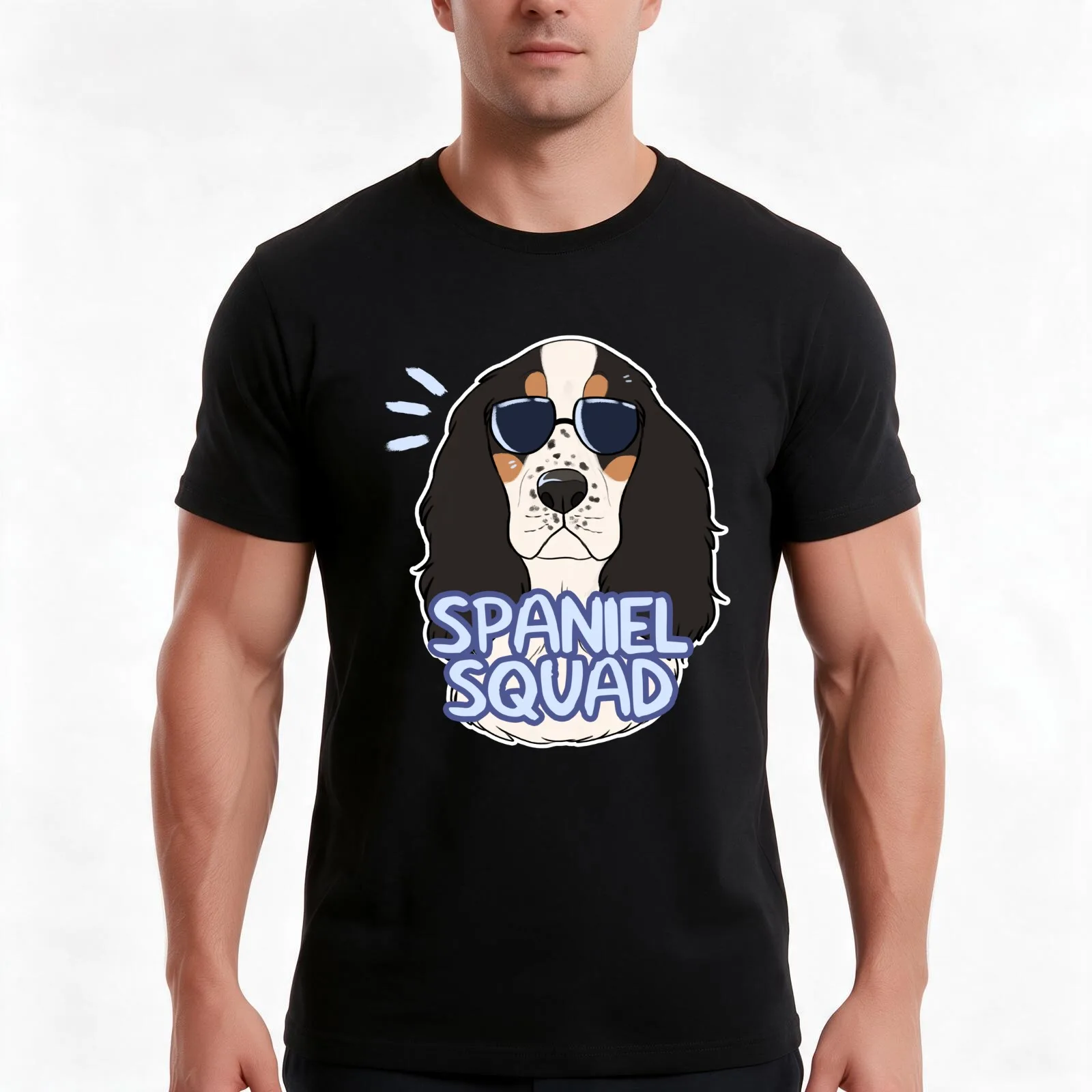 SPANIEL SQUAD (tricolor) T-Shirt, Summer Casual Cotton Tee, Oversized Streetwear Tops, Vintage Graphic Print, Unisex Men Women