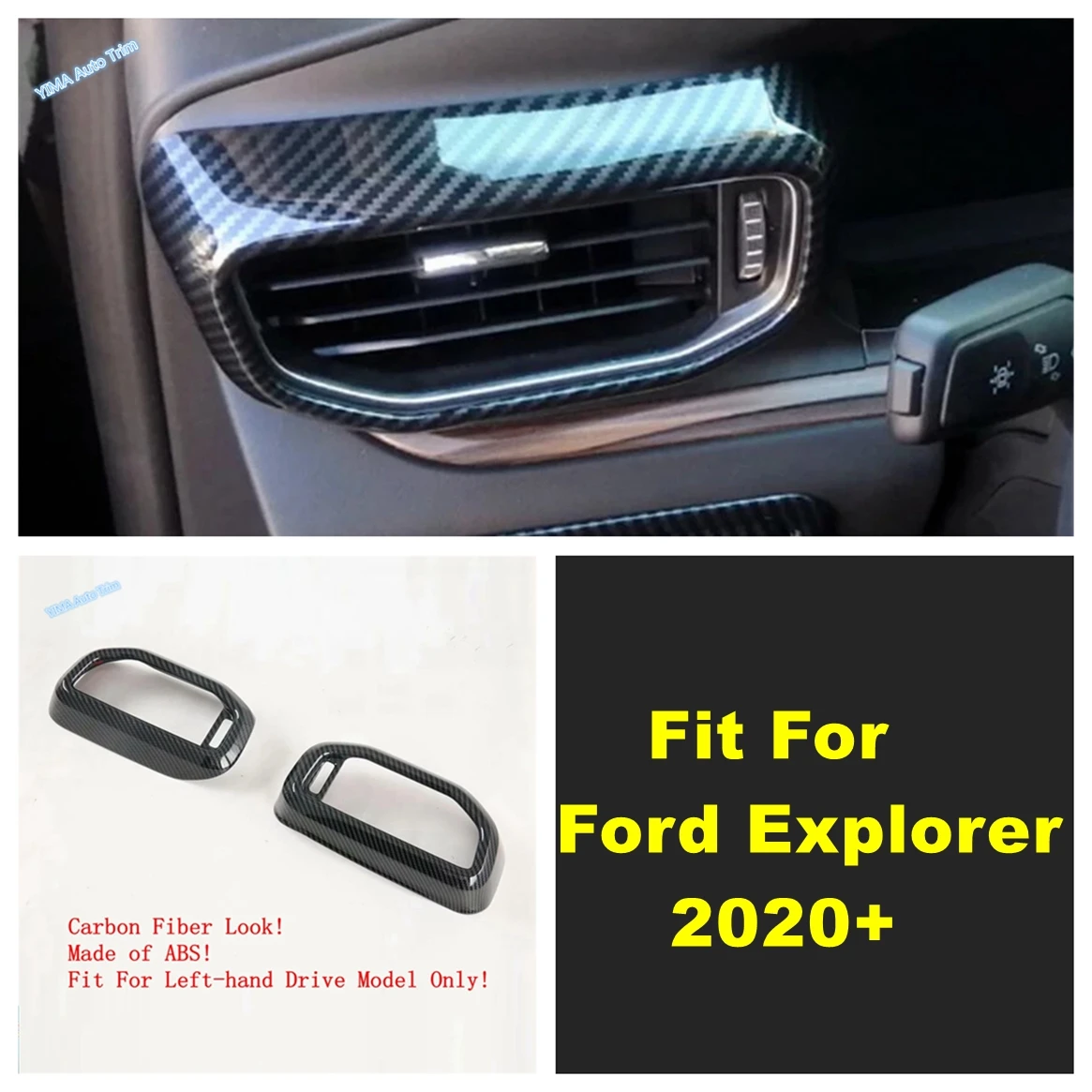 

Carbon Fiber Look Side Air AC Conditioning Vent Outlet Frame Decor Cover Trim For Ford Explorer 2020 2021 2022 2023 Accessories