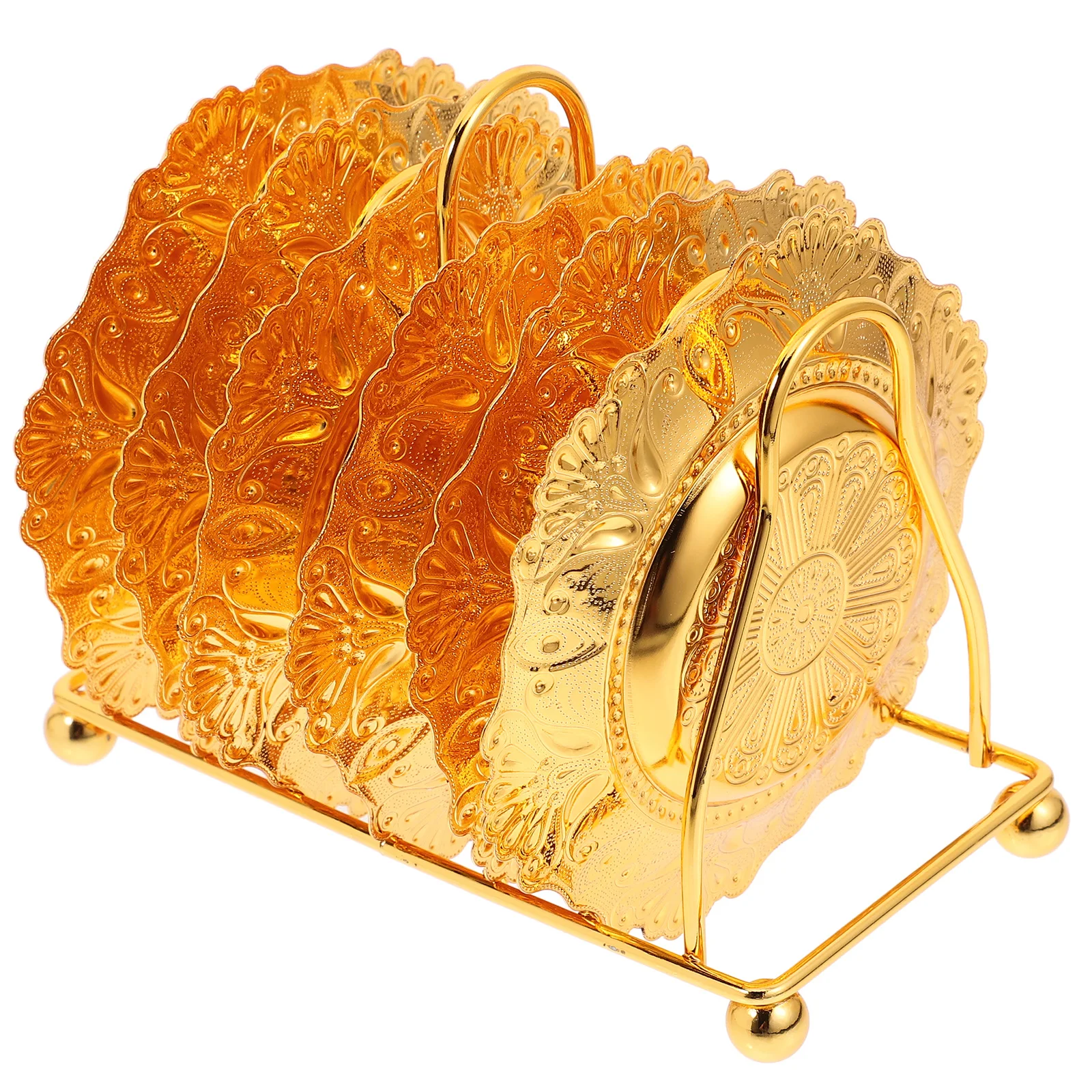 

6 Pcs Golden Fruit Tray Dinner Table Centerpieces Cake Coaster Decorative Coasters Stainless Steel Drink Iron Rack