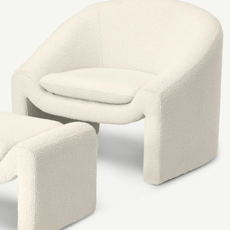 

Lamb velvet single person simple fabric, white leisure with foot rest armchair, balcony