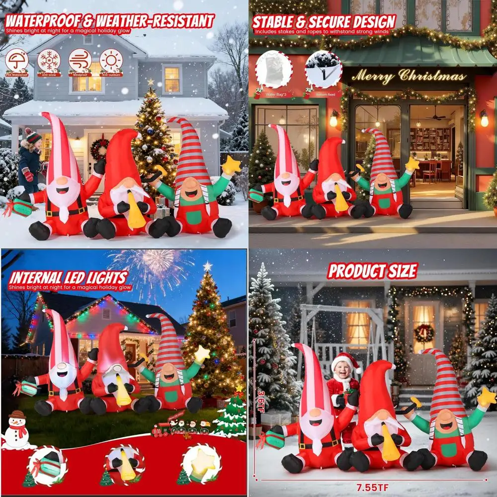 

7.55FT Outdoor Gnome Christmas Inflatable with LED Lights, Trumpets, Stars & Gift Box for Lawn, Garden, Patio