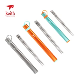 Keith Titanium Hollow Square Chopsticks Camping Traveling Picnic Food Chop Sticks With Colorful Storage Tubes Outdoor Tableware