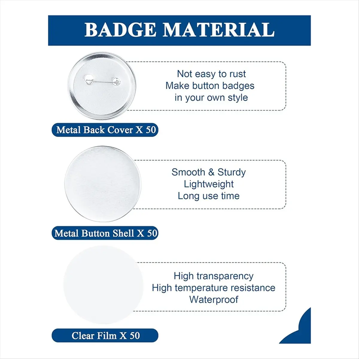 ABZT 150 Pcs 2.28inch(58mm) Button Blanks Kit- for Custom Pins, Includes Metal Shells, Pin Backs&Clear Film