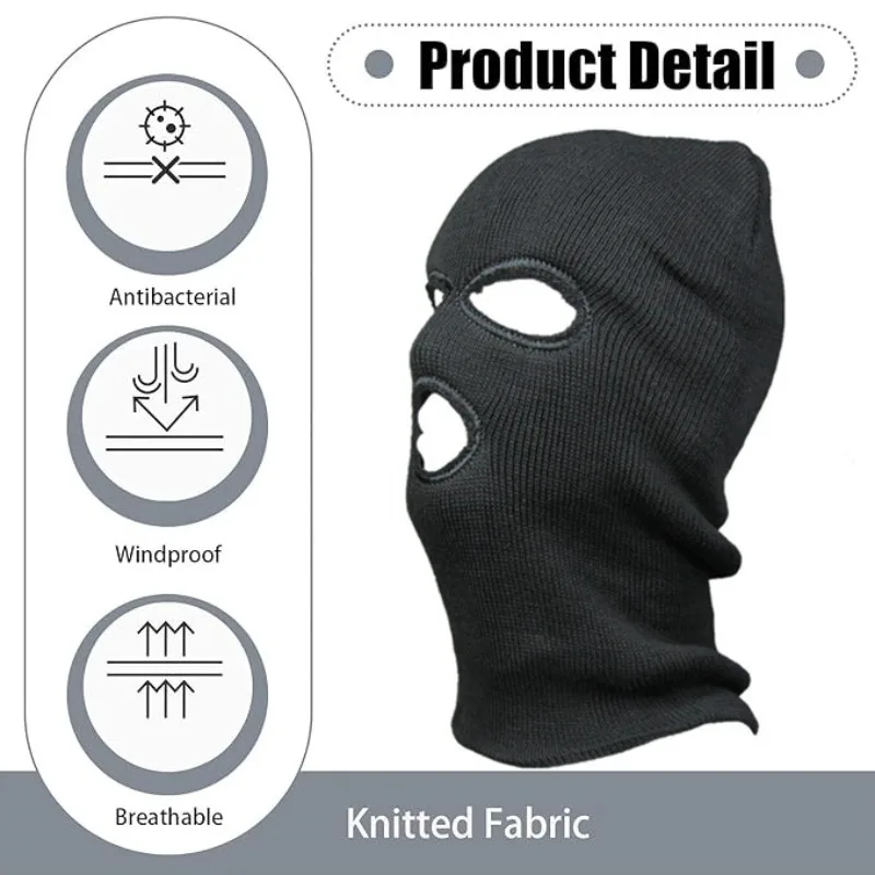 ผ้าคลุมศีรษะแบบสามรูพร้อมหน้ากากกันหนาวสำหรับขี่จักรยาน กันลมและให้ความอบอุ่น หมวกผ้าฟลีซสำหรับปกป้องใบหน้า