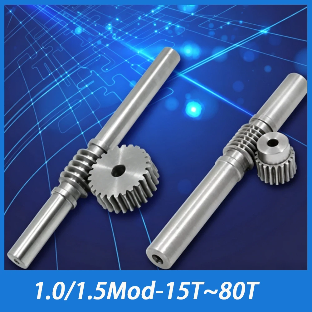 1Set 1:15/20/25/30/35/40/45/50/55/60/80 Teeth 1.0/1.5M Worm Gear With Rod Reduction Ratio Worm Gear Reducer Transmission Parts