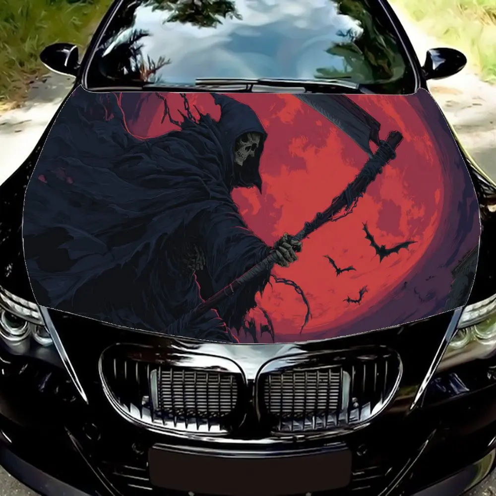 

Reaper with Scythe & Red Moon,Car Hood Decal, Self-Adhesive Waterproof PVC Car hood Sticker,Car Decoration Scratch Resistant Sti