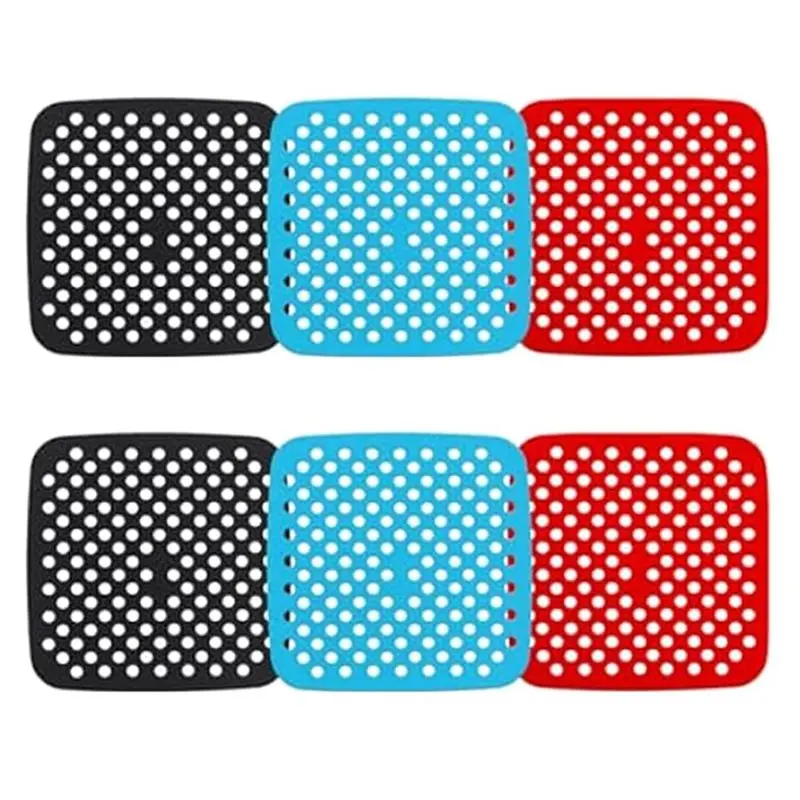 JHD Reusable Nonstick Square Silicone Air Fryer Liners-6 Pack 8.5 Inch(21.6 Cm) Mats
