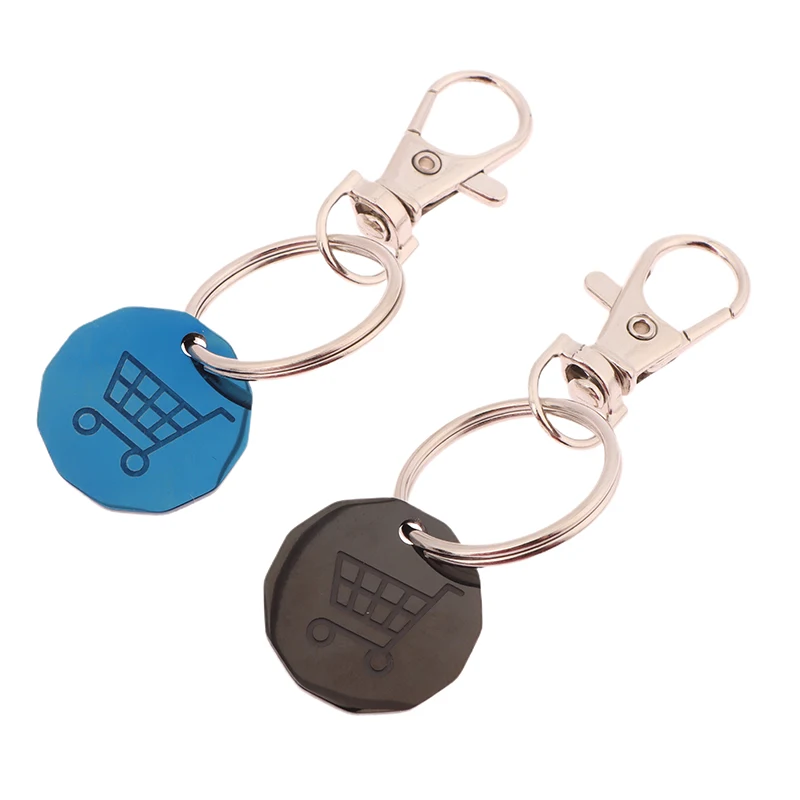 Shopping Trolley Key Ring Token Chip With Carabiner Hook Alloy Portable Charm Bag Phone Pendant Supermarket Keychains