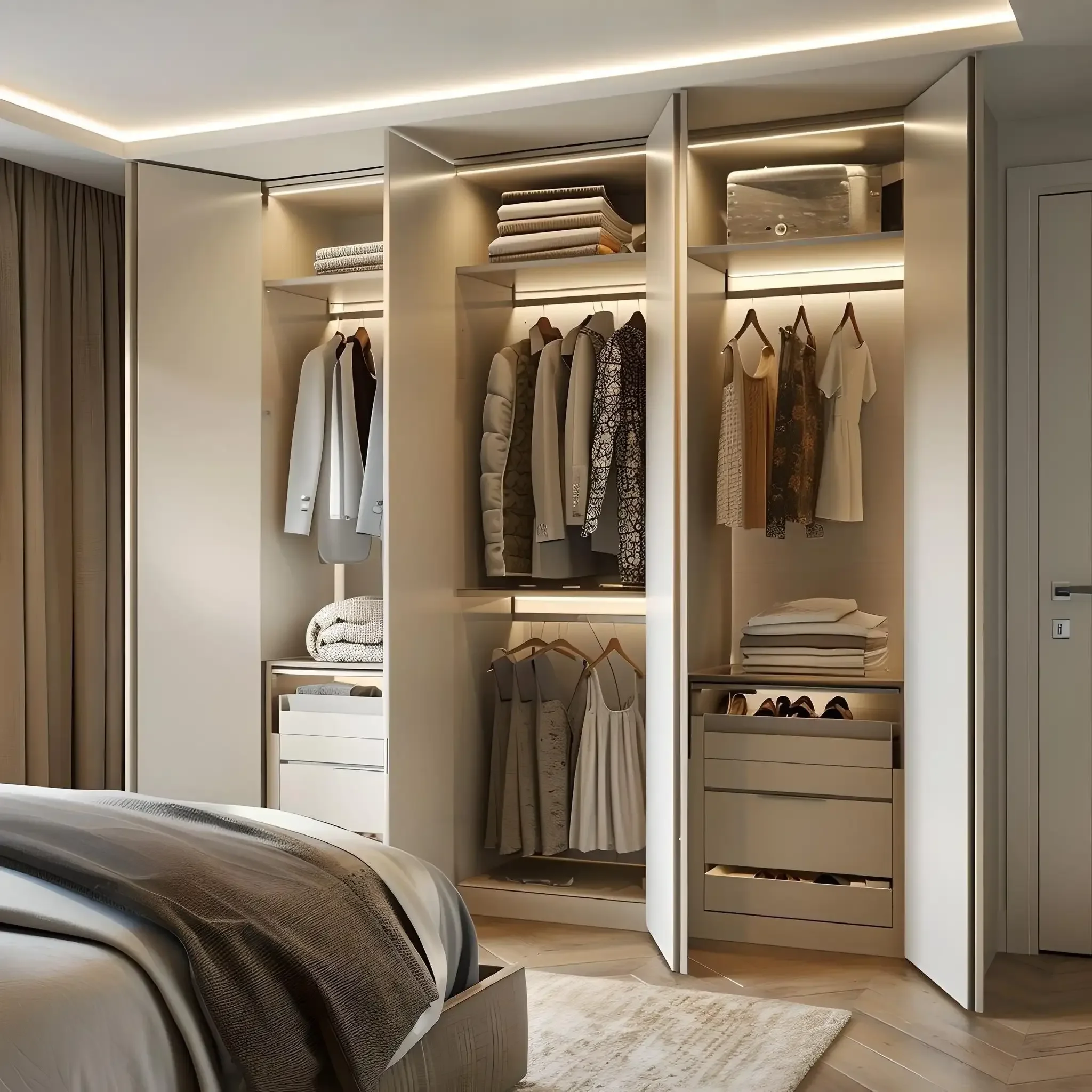

Modern European Style 304 Stainless Steel Built-in Wardrobe High Quality Antibacterial Bedroom Closet Furniture
