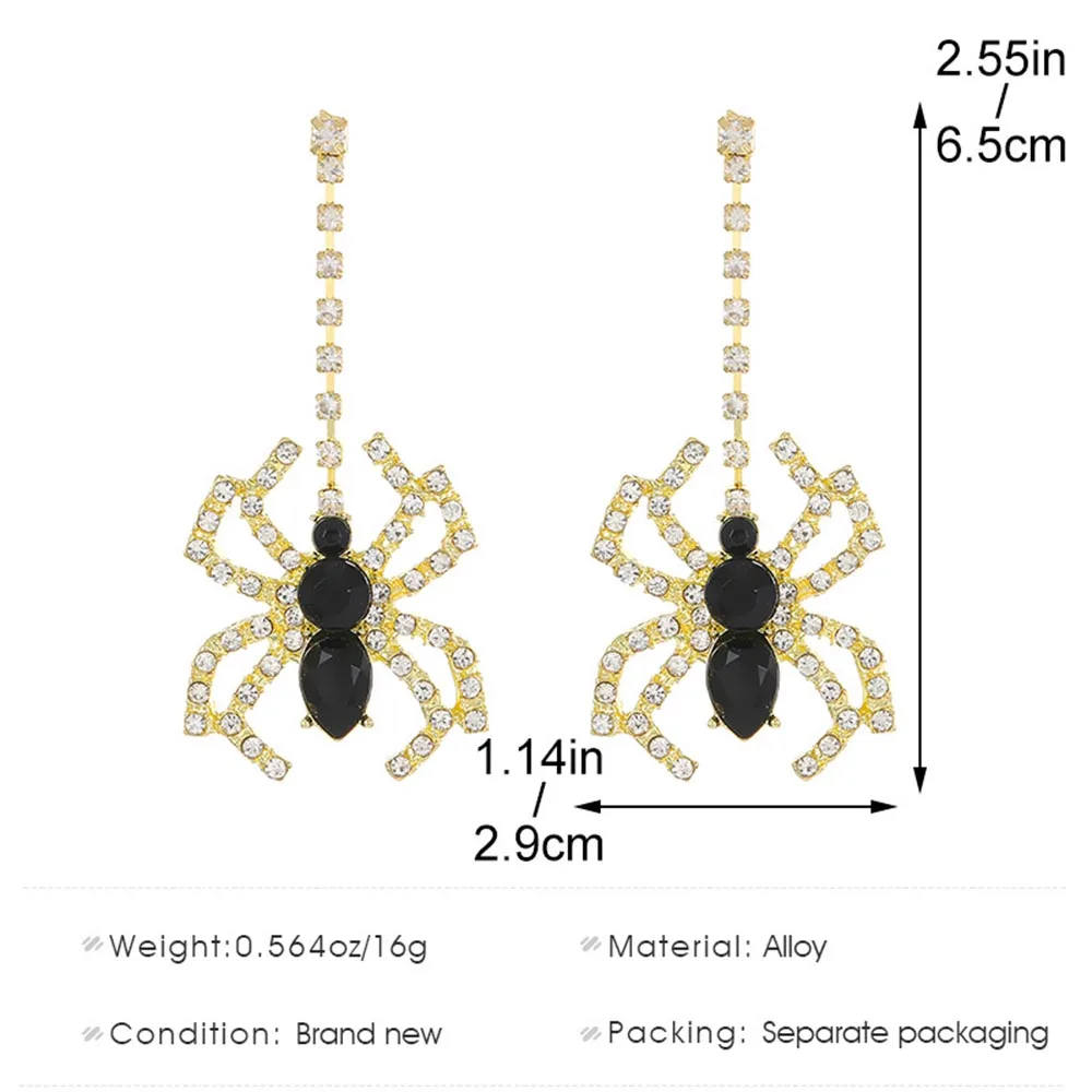 Punk Diablo Exaggeration Crystal Spider Earrings for Women Silver Color Long Geometric Statement Earrings Halloween Jewelry 2024