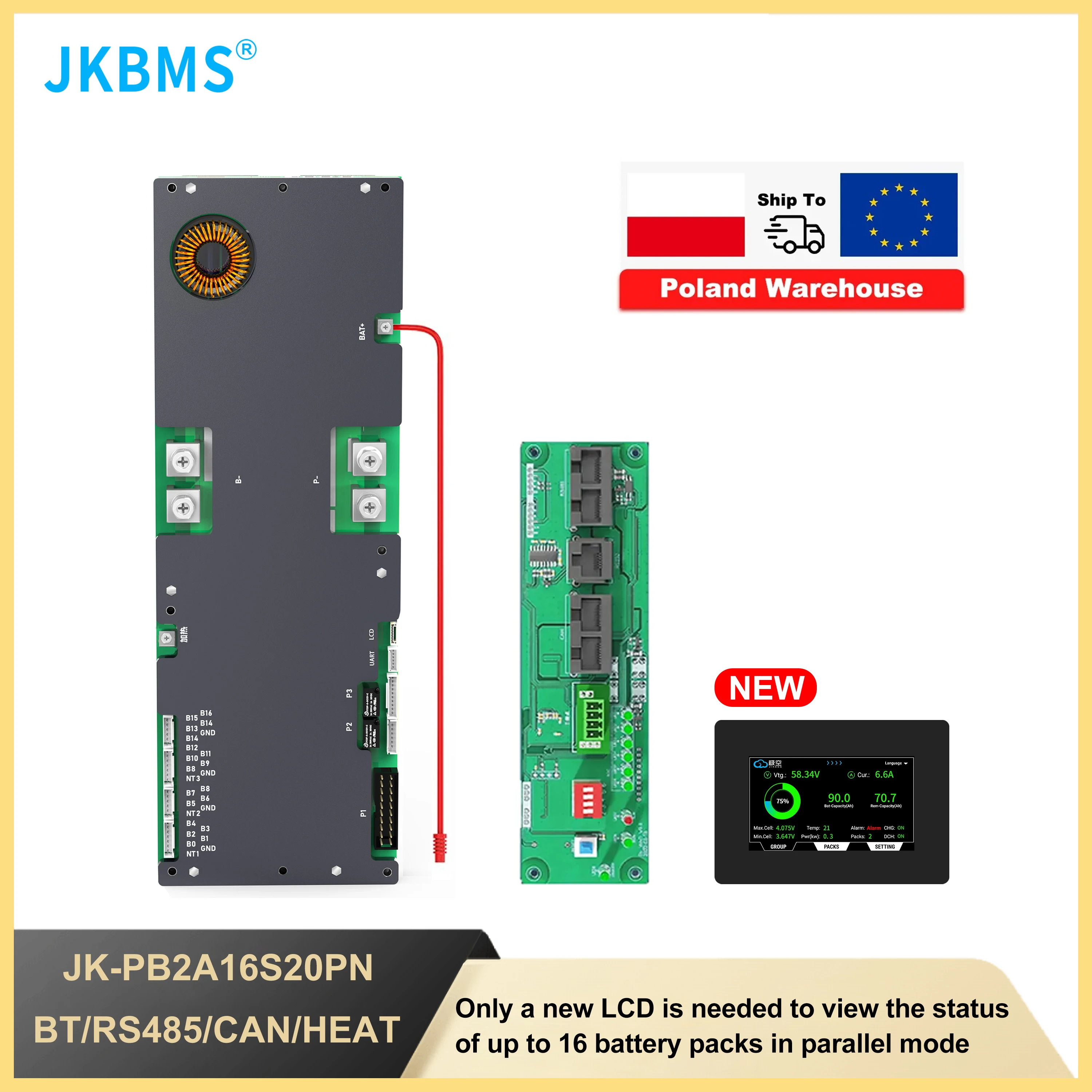 

JKBMS V19 8S/16S BMS 24V/48V 200A - Smart Energy Storage for Home, Fits Growatt Deye Inverter, Lifepo4/Li-ion/LTO Compatible