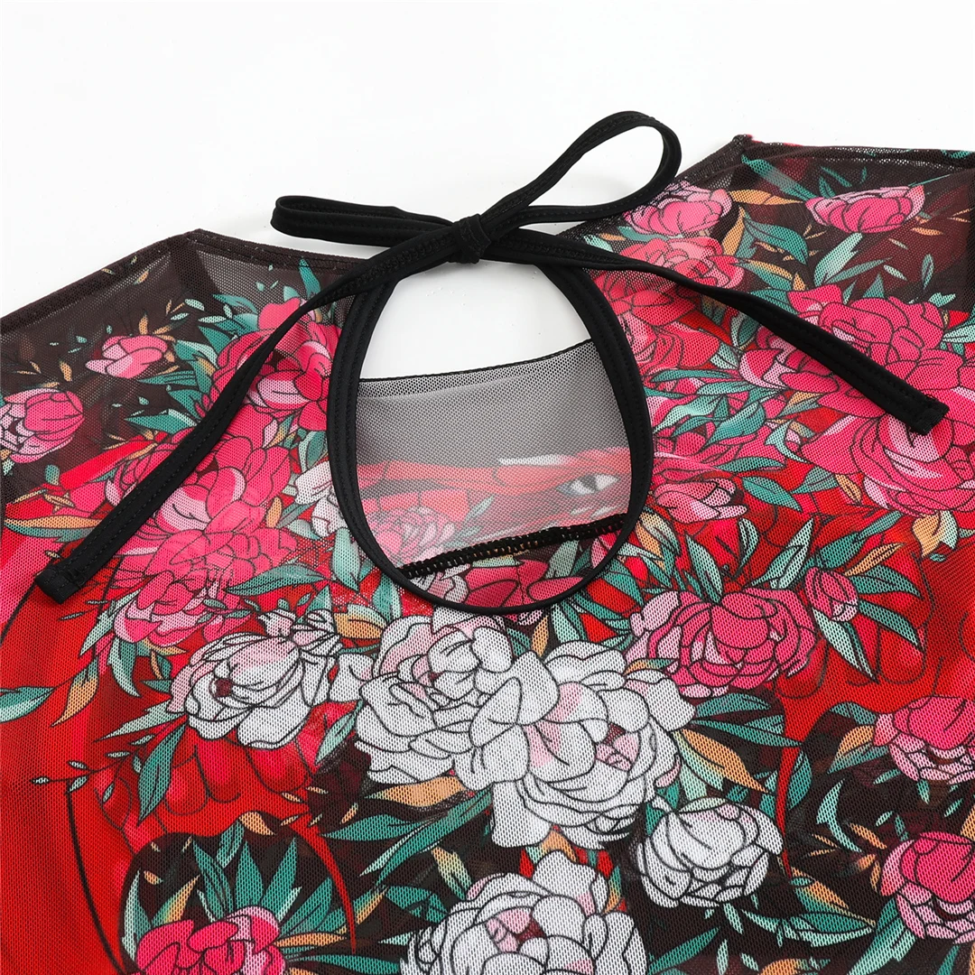 S - XXL Neuer bedruckter Badeanzug mit langen Ärmeln und Hose, einteiliger Damen-Badeanzug, floraler, gepolsterter Badeanzug, Badebekleidung, Modell V7176 – Detail 39