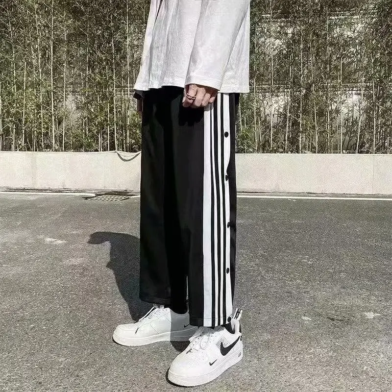 

High Street Fashion 2024 Boys Straight Cylinder Trousers Loose Basketball Summer Casual Side Edge Vertical Stripes Trousers