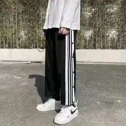 High Street Fashion 2024 Boys Straight Cylinder Trousers Loose Basketball Summer Casual Side Edge Vertical Stripes Trousers