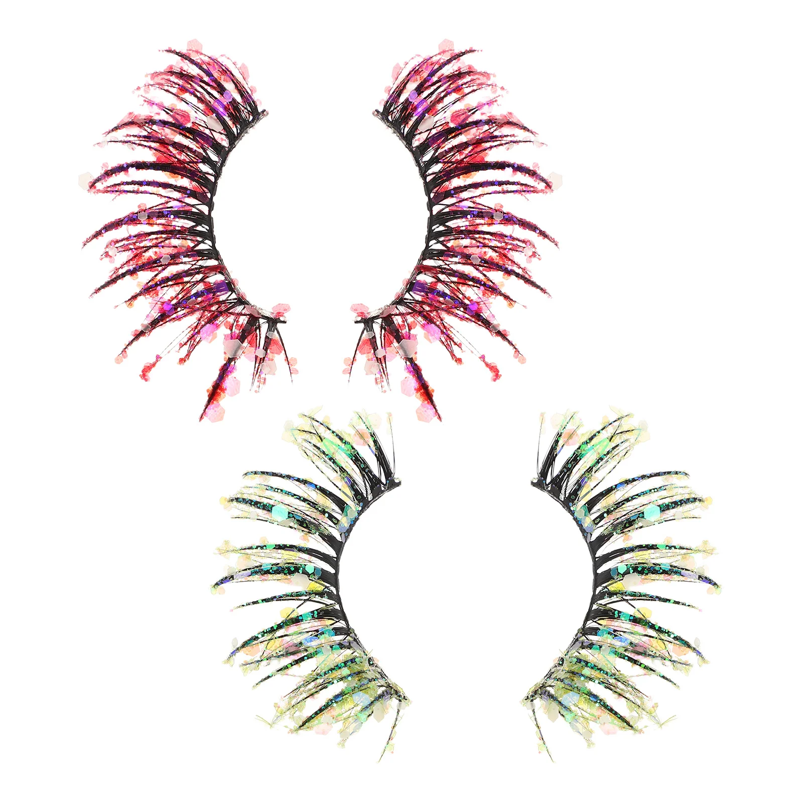 

2Pairs 3D False Lashes Glitter and Rhinestone Accents Colored Eyelashes for Bold Glamorous Look Wedding Masquerade New Year