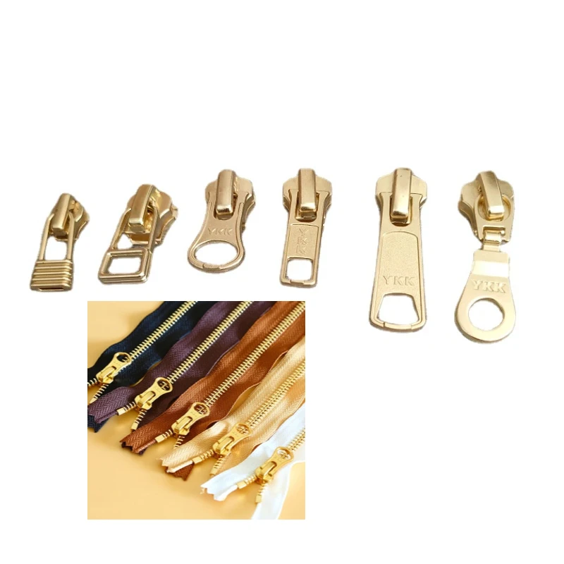 50pcs/Lot 3# 5# Auto Lock Ykk Metal Zipper Slider Puller Vintage Gold Silver Jacket Repair Tailor Sewing Accessory