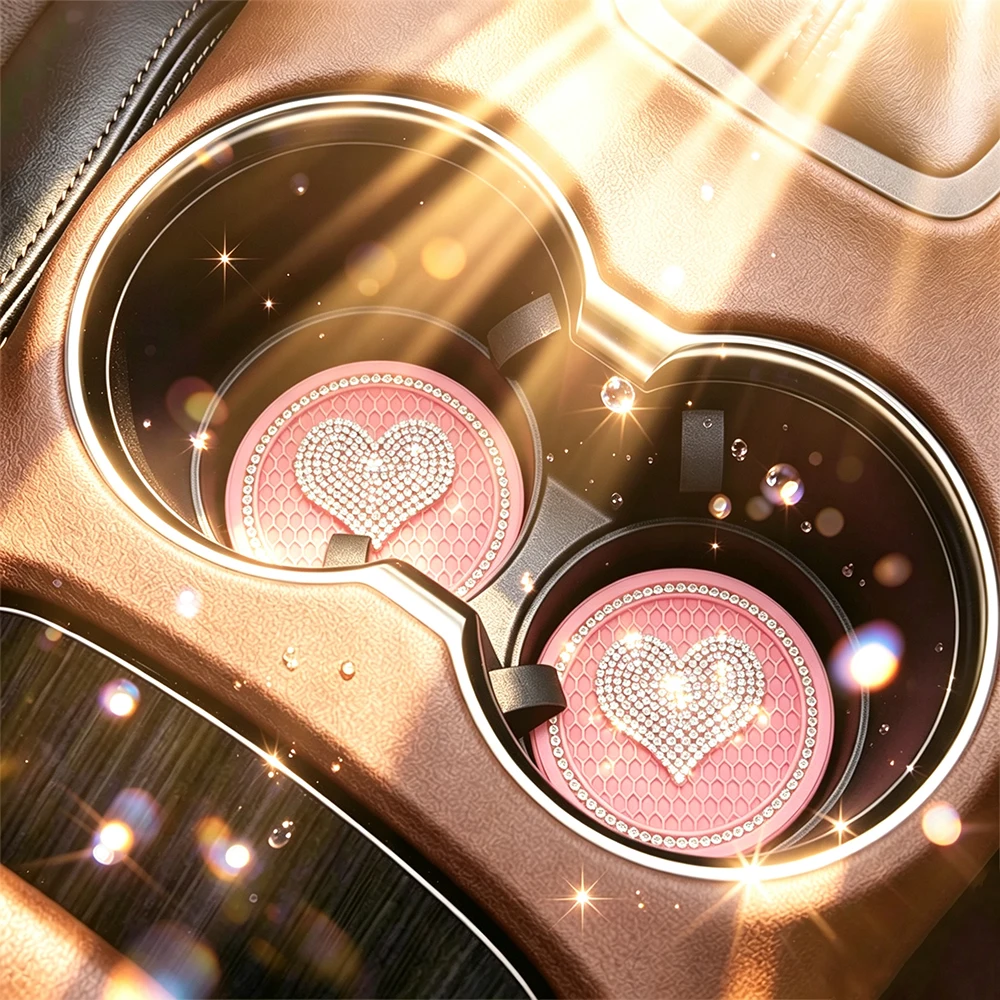 2/8PCS Heart Shape Car Diamond Coaster Water Cup Slot Non-Slip Mat Silica Pad Cup Holder Mat Auto Interior Decoration Accessorie
