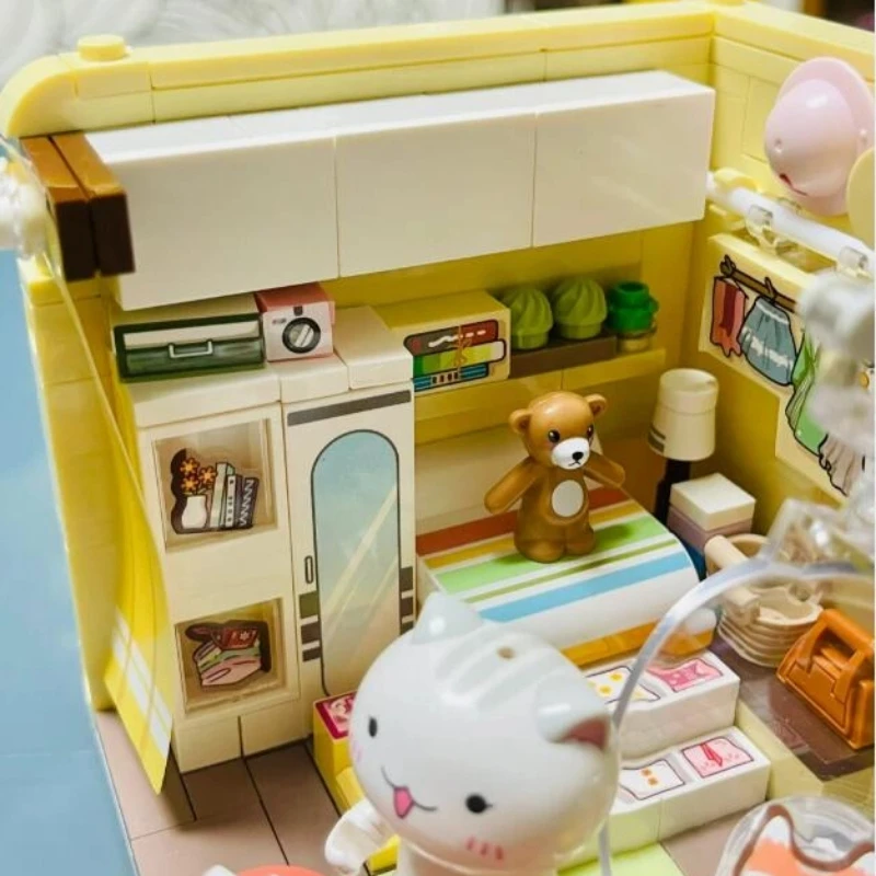 本物の Inbrixx ビルディングハウスキッチンクリエイティブモデル猫のグループ Diy モデルアセンブリ子供ビルディングブロックスープライズギフト