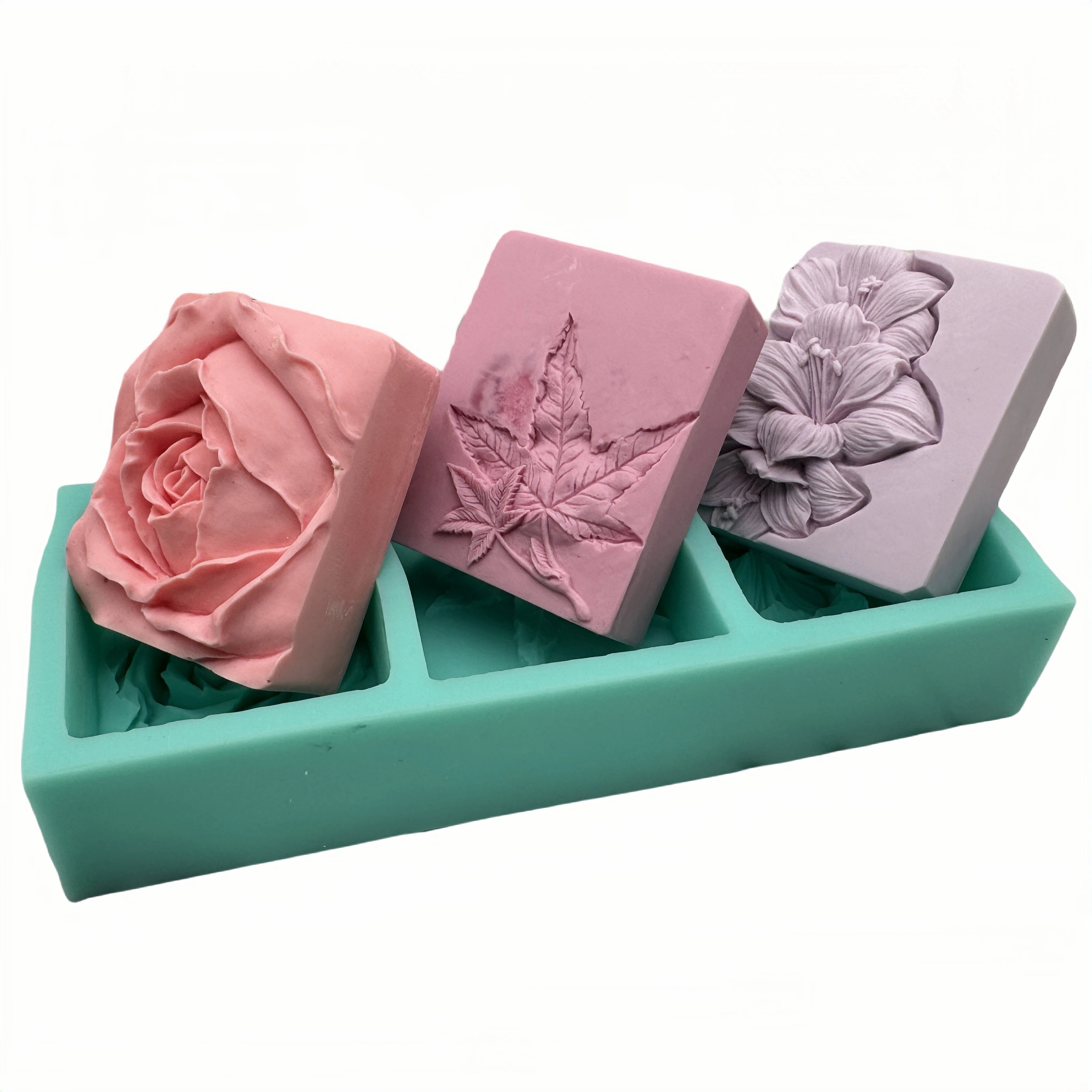 3 Cavities Silicone Flower Soap Mold, Natural Soap Bar Molds, Handmade Soap Mould, DIY, Candle Wax, Gypsum Resin Craft