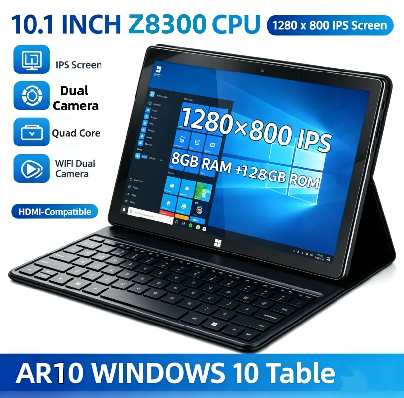 10.1인치, 8GB DDR RAM, 128GB ROM, 윈도우 10 탑재 태블릿 PC, AR10, Z8300 CPU, 1280x800 IPS 디스플레이, HDMI 지원, Wi-Fi, 쿼드 코어