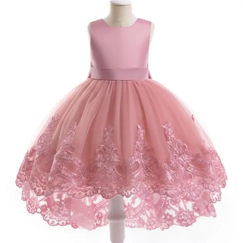 Girls' New Solid Color Sleeveless Lace Tail Mesh Fluffy Skirt Stage Walk Fashion Party Sweet and Cute Dress for 4 5 6 7 Years